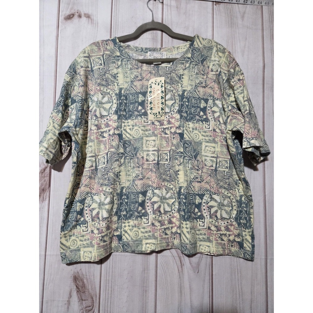 Cotton Collectables Shirt Womens 22/24 Plus Multicolor Geometric Short Sleeve
